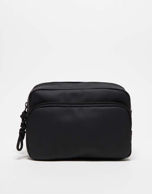 ASOS DESIGN - Trousse de toilette effet caoutchouc avec double compartiment - Noir