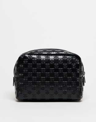 FhyzicsShops DESIGN - Trousse de toilette en similicuir avec motif à damier en relief - Noir