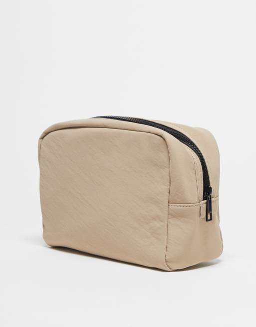 ASOS DESIGN - Trousse de toilette souple à fermeture éclair contrastante - Taupe, 3 de 4