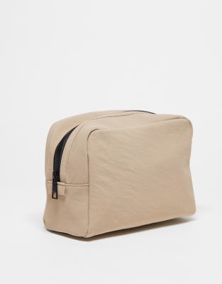 ASOS DESIGN - Trousse morbida color pietra con zip a contrasto