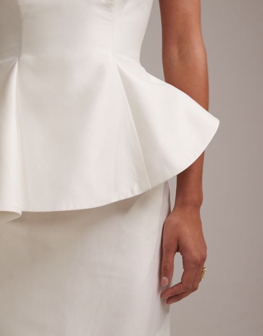 ASOS DESIGN - Trouwjurk met gestructureerde bovenlaag en kokerrok in ivoorwit, 3 van 5