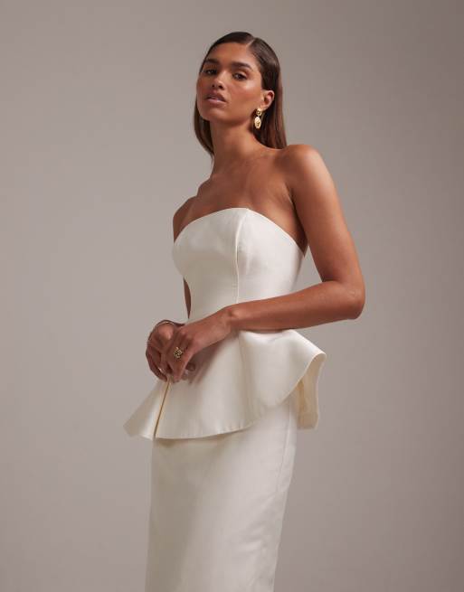ASOS DESIGN - Trouwjurk met gestructureerde bovenlaag en kokerrok in ivoorwit, 4 van 5