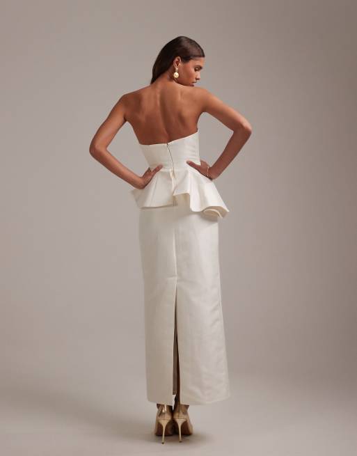 ASOS DESIGN - Trouwjurk met gestructureerde bovenlaag en kokerrok in ivoorwit, 5 van 5