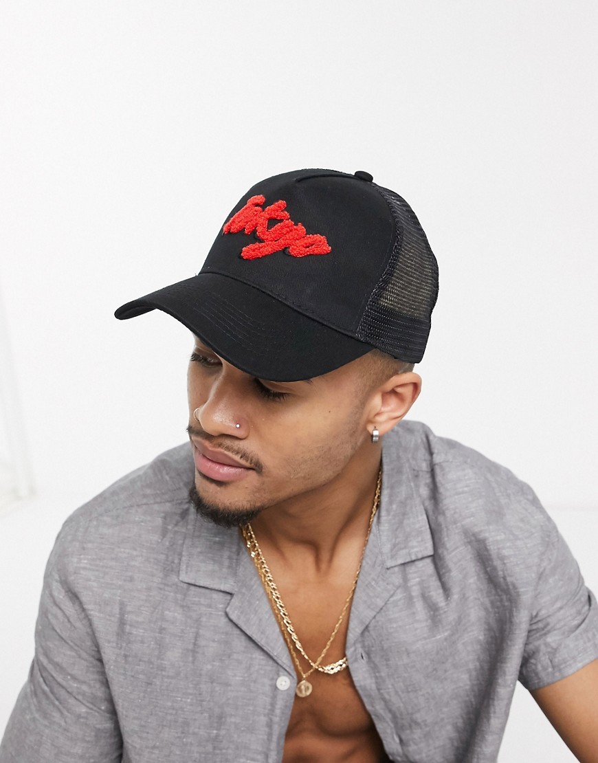 ASOS DESIGN trucker cap in black with texture embroidery