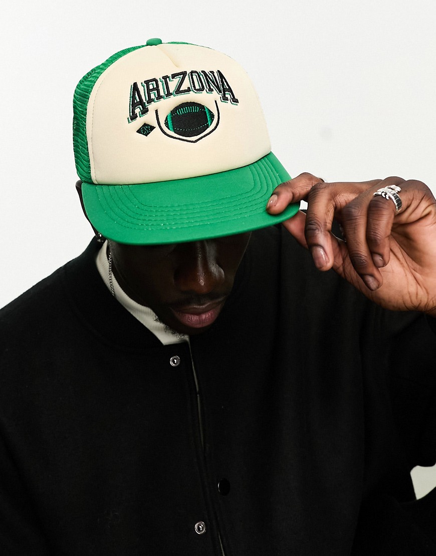 ASOS DESIGN trucker cap with Arizona embroidered in green