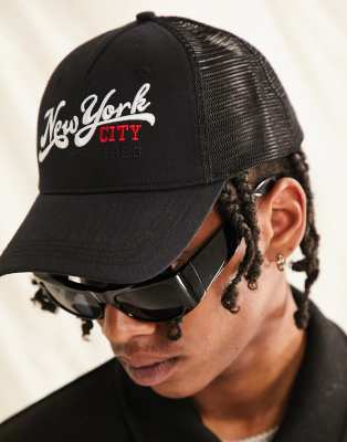 ASOS DESIGN trucker cap with city embroidery in black - ASOS Price Checker