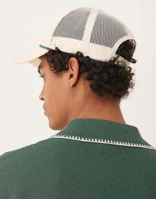 ASOS DESIGN trucker cap with embroidery in ecru