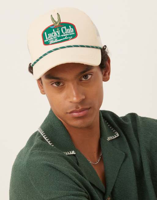 ASOS DESIGN trucker cap with embroidery in ecru