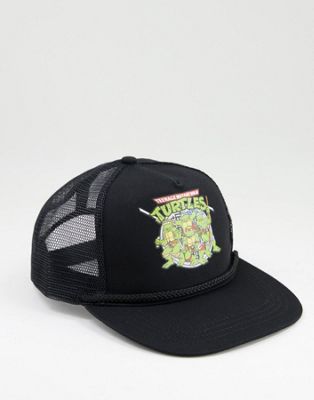 ASOS DESIGN trucker cap with Ninja Turtles print in black