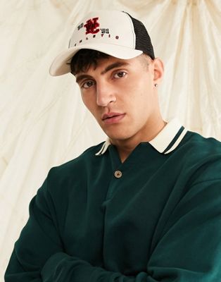 ASOS DESIGN trucker cap with NYC embroidery in ecru and black - ASOS Price Checker