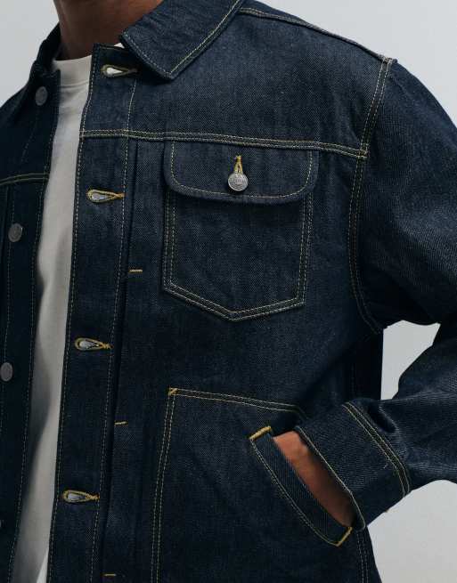 ASOS DESIGN trucker denim jacket in raw indigo blue, 3 of 5