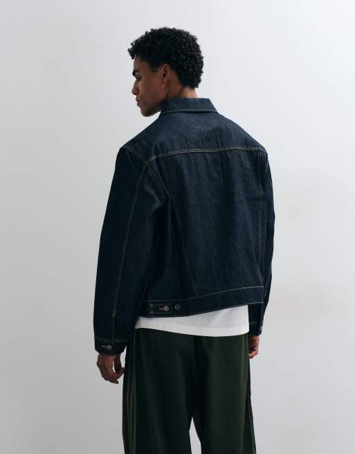 ASOS DESIGN trucker denim jacket in raw indigo blue, 4 of 5