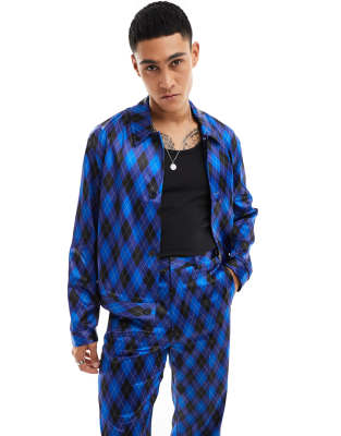 Asos Design Trucker Jacket In Argyle Print - Part Of A Set-blue