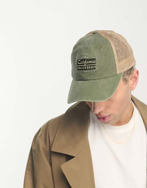 ASOS DESIGN - Truckerpet met borduursel in groen met wassing