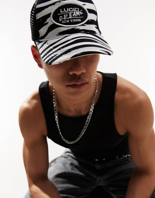ASOS DESIGN - Truckerpet met zebraprint in zwart en wit