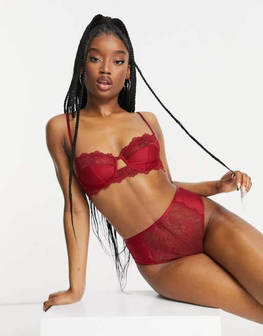 ASOS DESIGN Trudy lace high waisted knicker in dark red