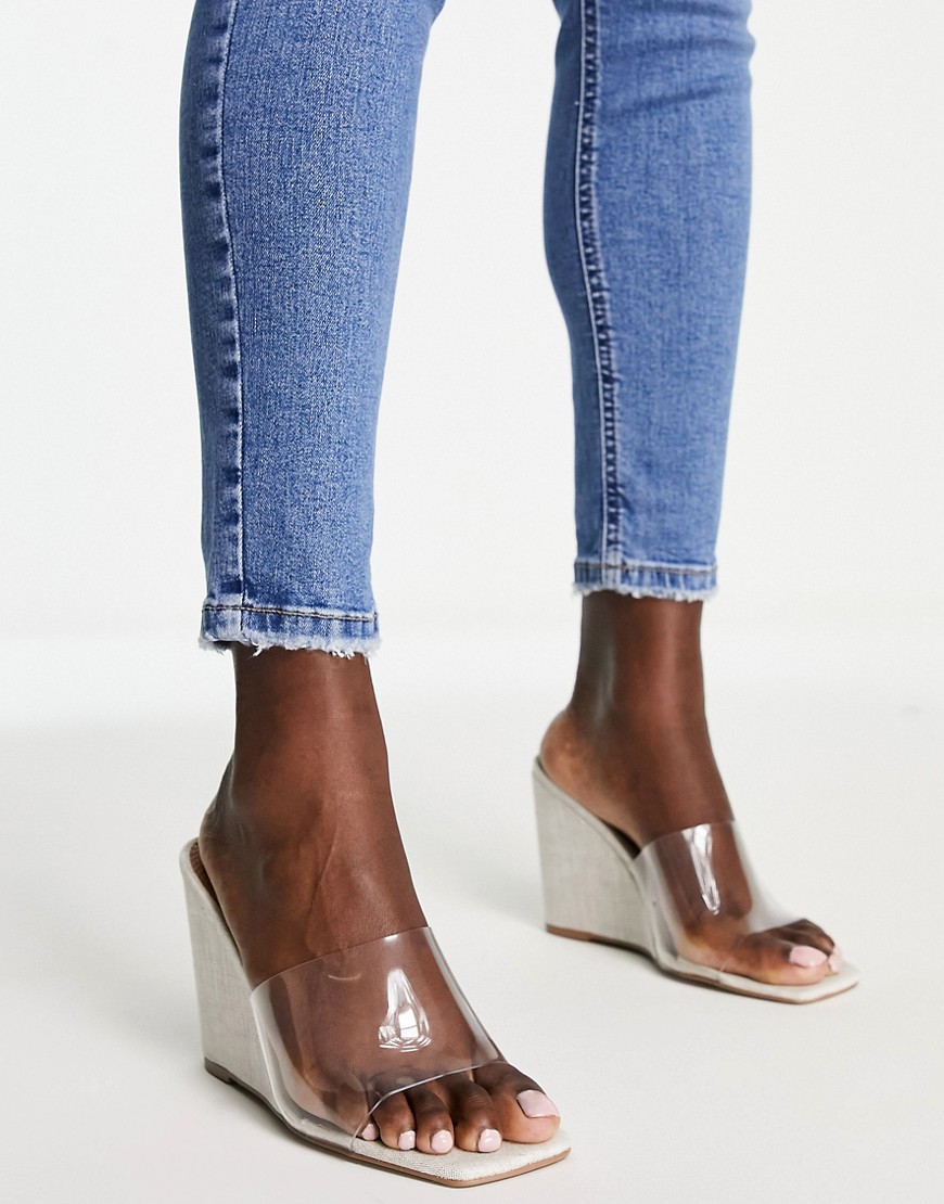 Asos Design True High Wedge Mules In Clear And Natural-neutral