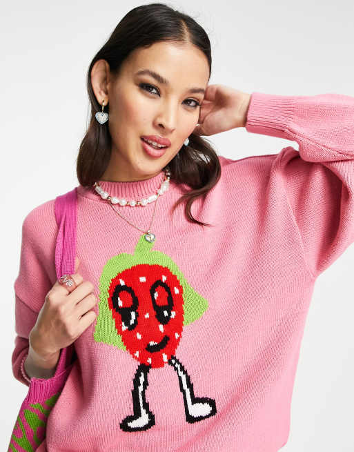 ASOS DESIGN - Trui met aardbeienmotief in roze