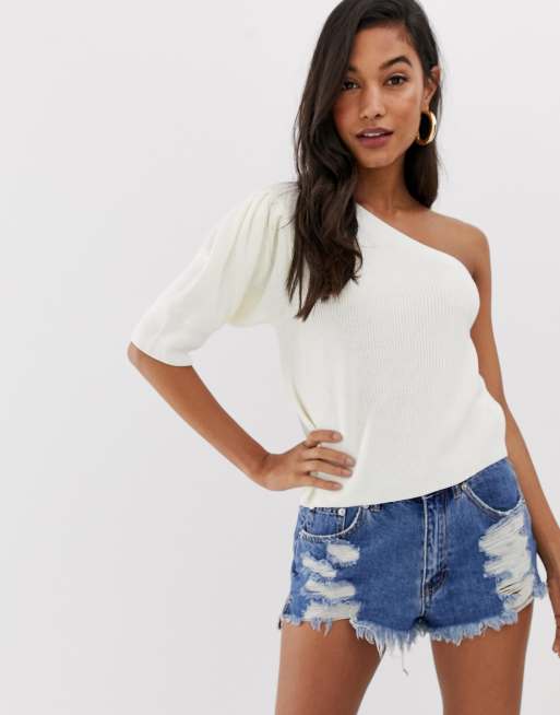 ASOS DESIGN - Trui met blote schouder en pofmouw