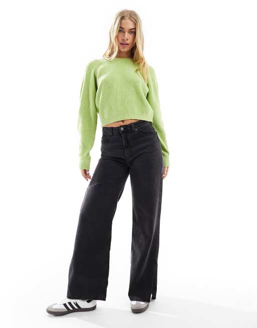 ASOS DESIGN - Trui met brede ribbels en ballonmouwen in groen, 2 van 4