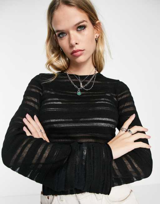 ASOS DESIGN - Trui met doorschijnende strepen in zwart