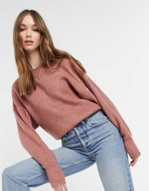 ASOS DESIGN - Trui met geplooide vleermuismouwen in zachtroze