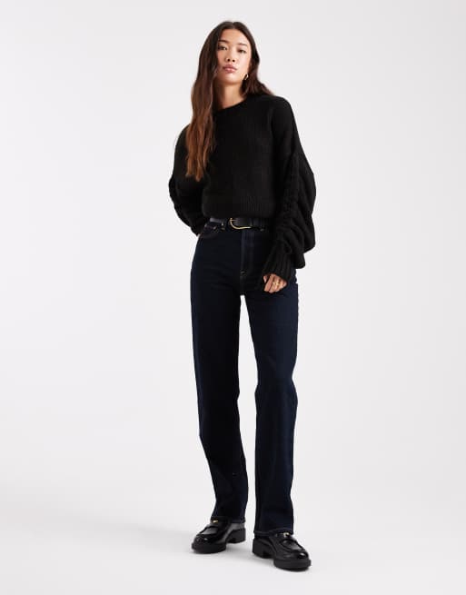 ASOS DESIGN - Trui met gerimpelde gestrikte mouwen in zwart, 2 van 4