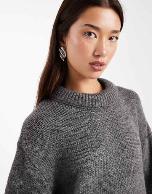 ASOS DESIGN - Trui met gevulde boord langs de hals in antracietgrijs , 2 van 4
