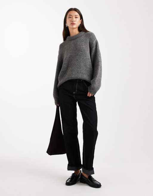 ASOS DESIGN - Trui met gevulde boord langs de hals in antracietgrijs , 3 van 4