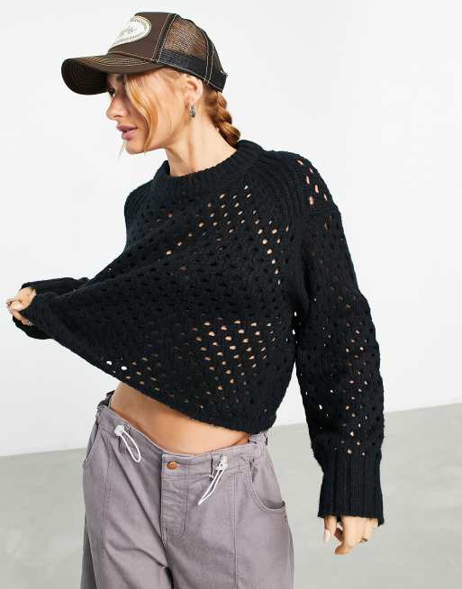 ASOS DESIGN - Trui met opengewerkte steek in zwart