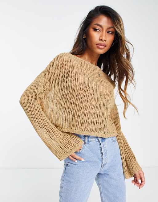 ASOS DESIGN - Trui met opengewerkte steken in camel