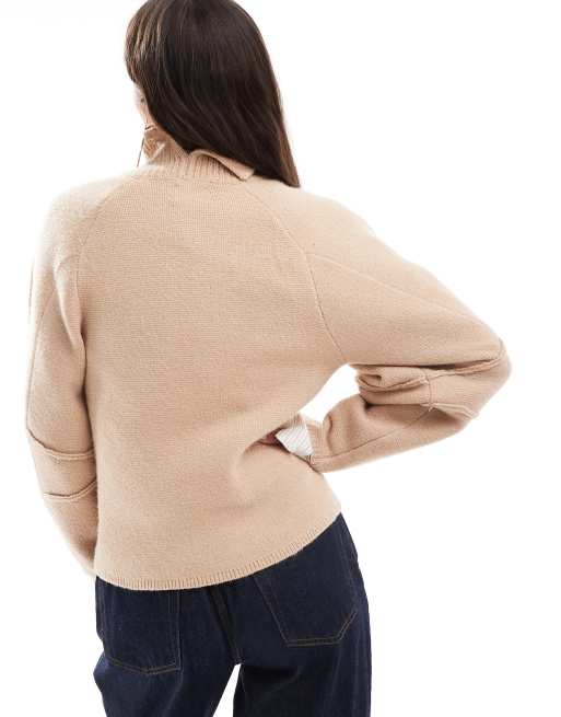 ASOS DESIGN - Trui met opstaande boord en gestructureerde mouwen in camel, 4 van 5