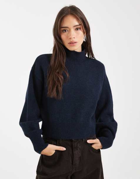ASOS DESIGN - Trui met opstaande boord in marineblauw - view 1