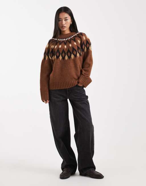 ASOS DESIGN - Trui met pluizig schouderstuk in bruin, 3 van 4
