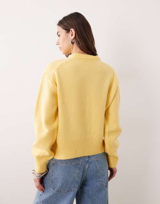 ASOS DESIGN - Trui met rechte pasvorm, ronde hals en zijsplit in geel, 3 van 4