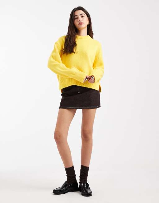ASOS DESIGN - Trui met rechte pasvorm, ronde hals en zijsplit in geel, 2 van 4