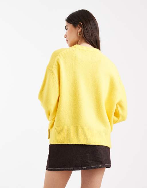 ASOS DESIGN - Trui met rechte pasvorm, ronde hals en zijsplit in geel, 3 van 4