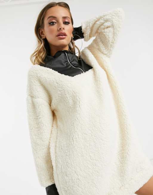 ASOS DESIGN Trui met rits van teddy fleece