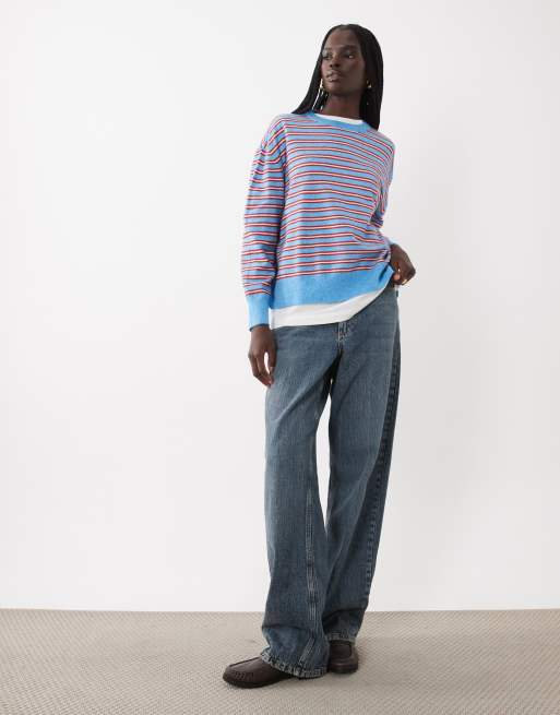 ASOS DESIGN trui met ronde hals met blauwe en rode streep, 2 van 4