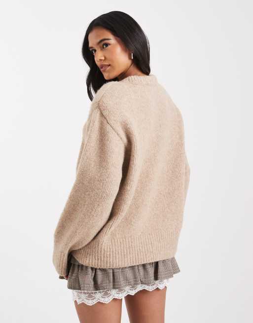 ASOS DESIGN - Trui met schoudervullingen en hoge hals in beige, 3 van 4