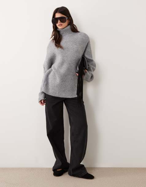 ASOS DESIGN trui met schoudervullingen, opstaande hals en oversized pasvorm in gemêleerd grijs - view 1