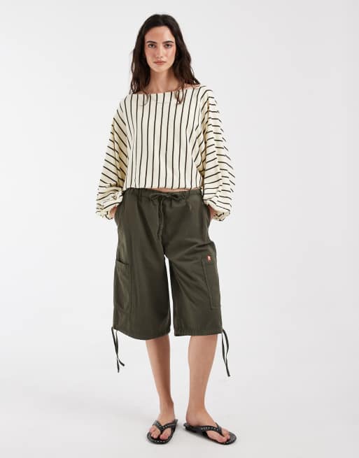 ASOS DESIGN trui met splitnek en manchetmouwen in buttermilk streep, 2 van 4