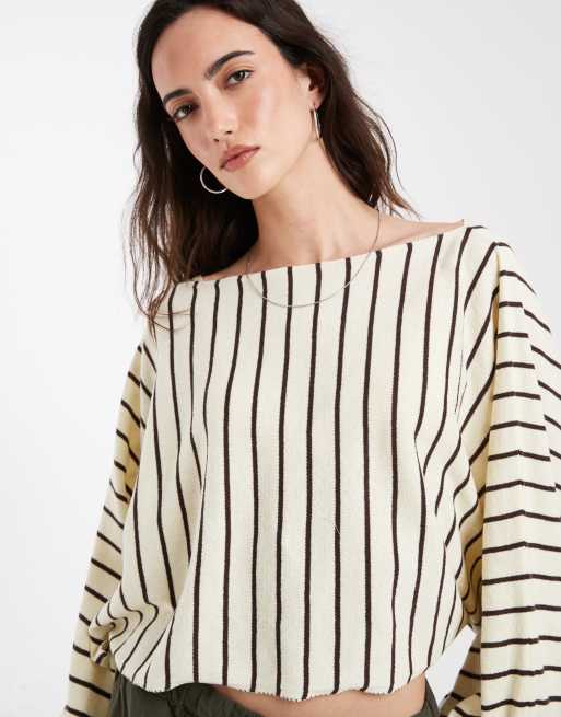 ASOS DESIGN trui met splitnek en manchetmouwen in buttermilk streep, 3 van 4