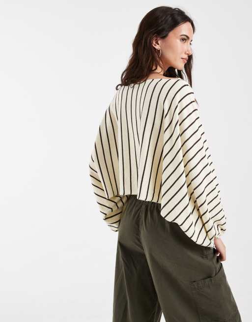 ASOS DESIGN trui met splitnek en manchetmouwen in buttermilk streep, 4 van 4
