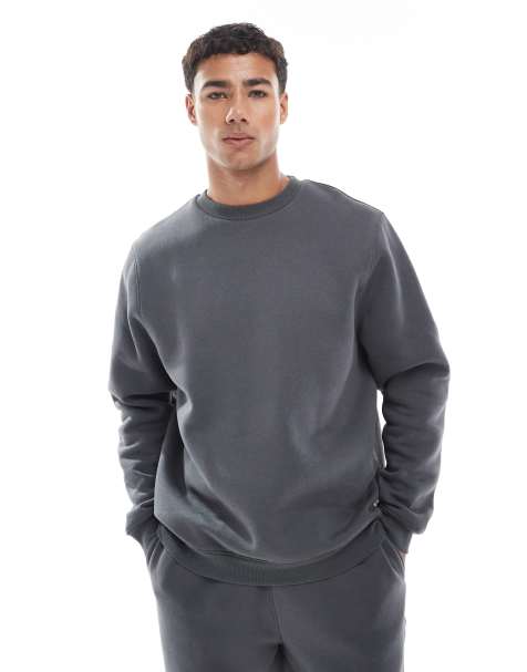 ASOS DESIGN - Trui met standaard pasvorm en ronde hals in donkergrijs - view 1