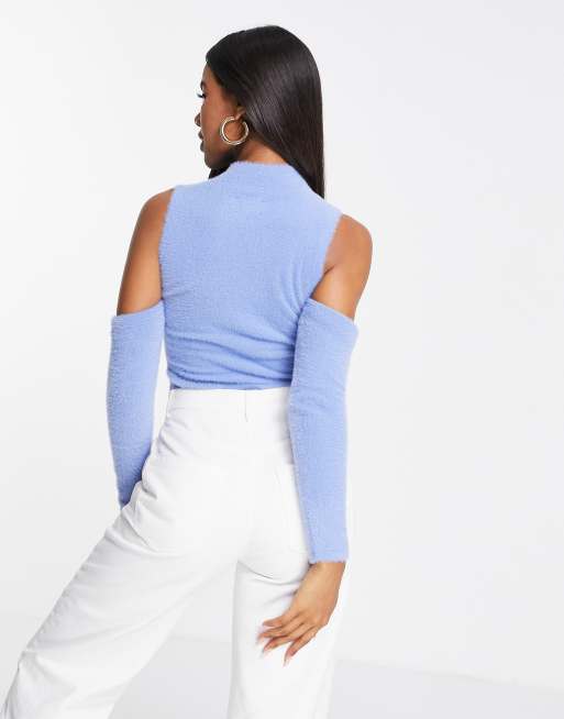 ASOS DESIGN - Trui met uitgesneden schouders in blauw, 2 van 4