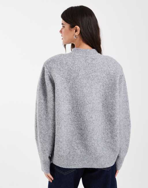 ASOS DESIGN trui met verlaagde schouders en schoudervulling, lang model, grijs gemêleerd, 4 van 4