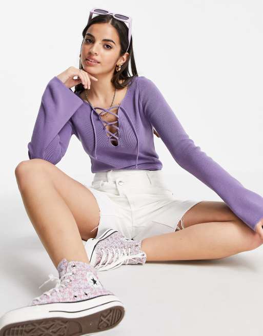 ASOS DESIGN - Trui met vetersluiting in lila