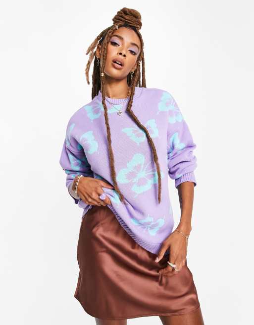 ASOS DESIGN - Trui met vlinderpatroon in lila