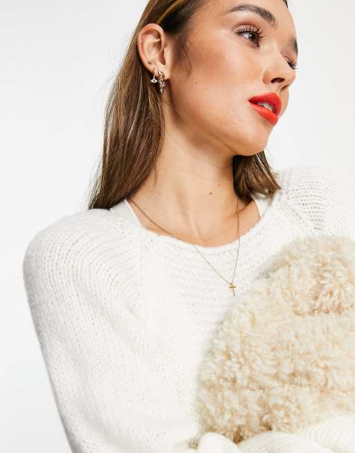 ASOS DESIGN - Trui met volumineize mouwen en getextureerde stiksels in crème, 3 van 4